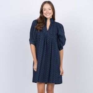 Never A Wallflower Navy Swiss Dot High Neck Dress small NWT